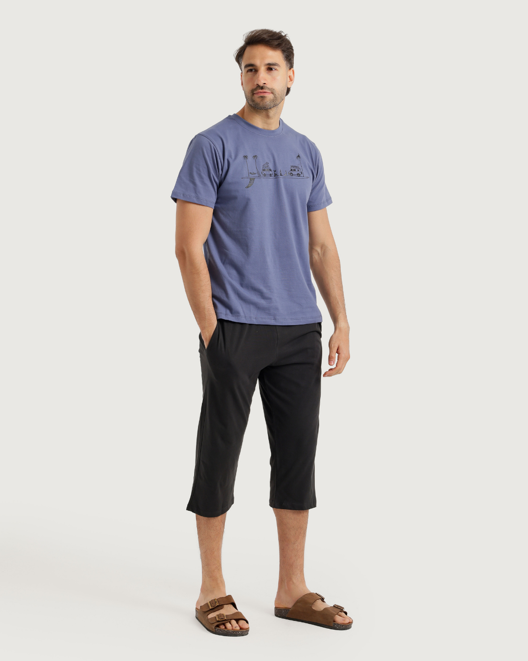 Men's Short Sleeve Pajamas with Capri Pants