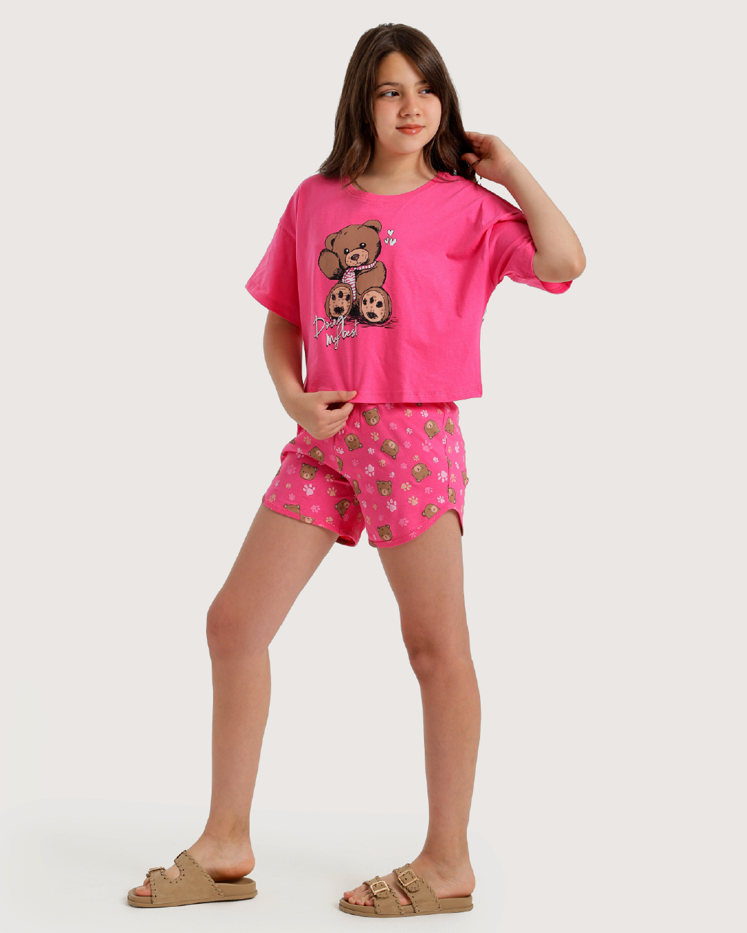 Teddy bear بيجاما بناتي اوفر سايز وهوت شورت