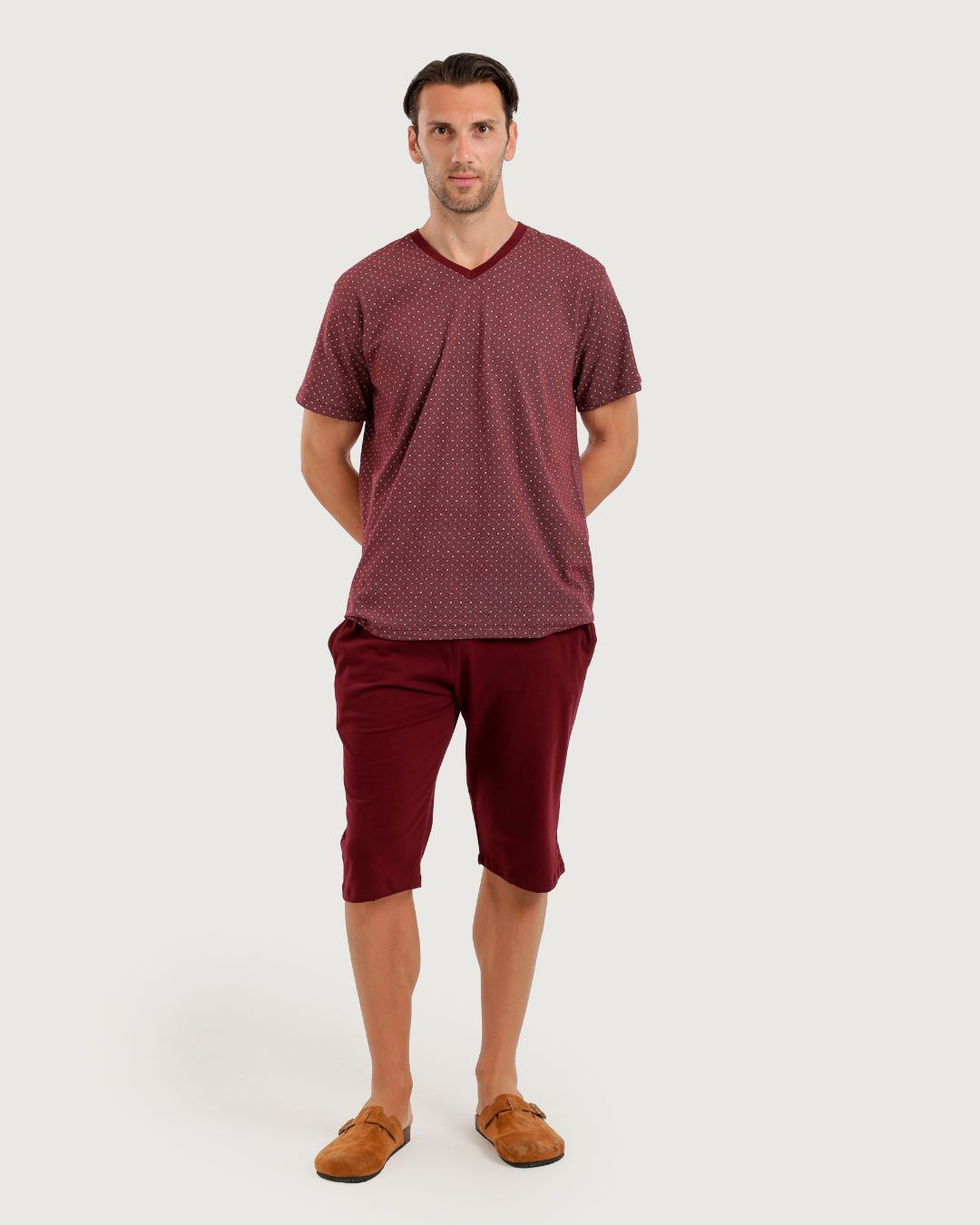 Men's Short Sleeve Pajamas with Capri Pants
