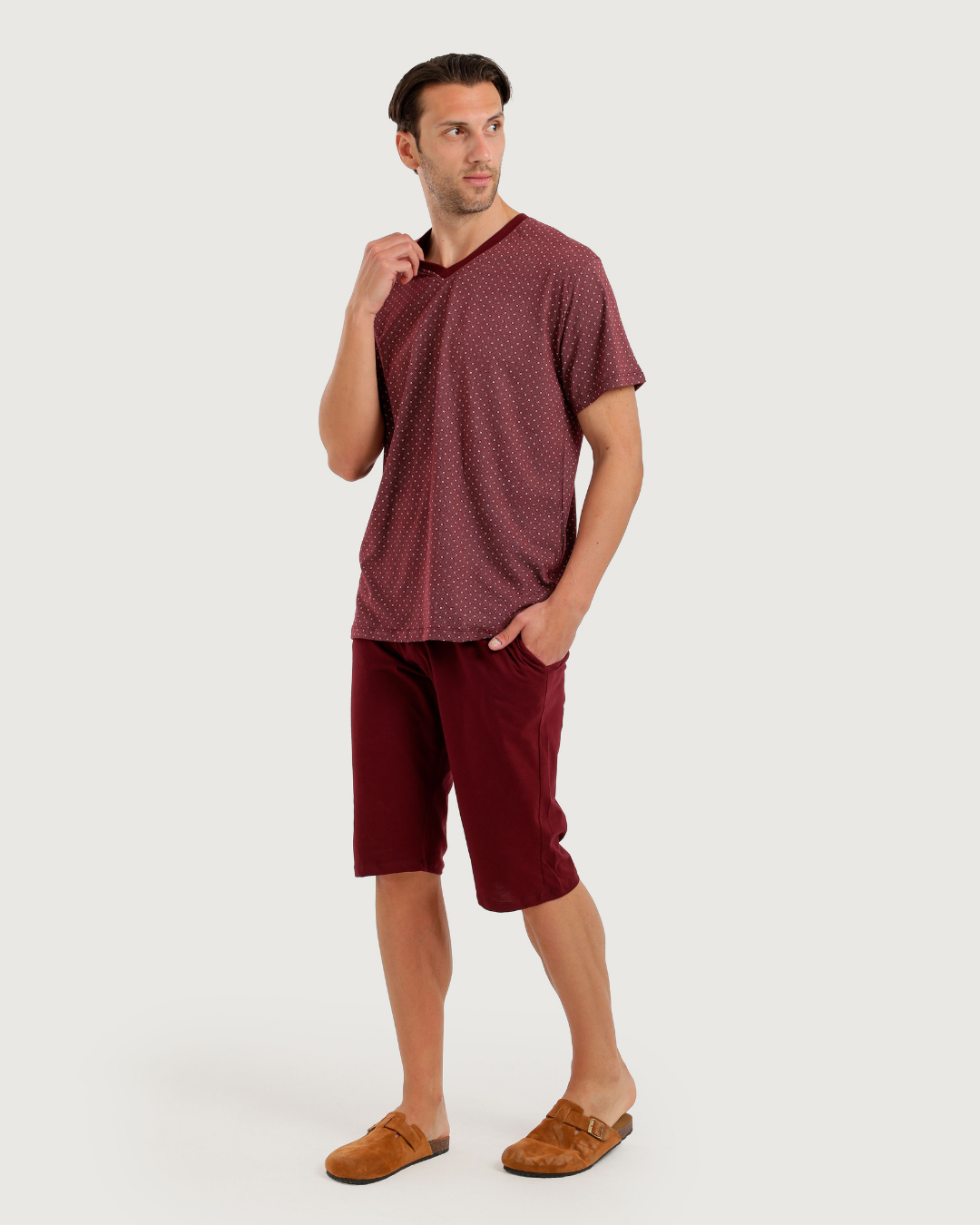 Men's Short Sleeve Pajamas with Capri Pants