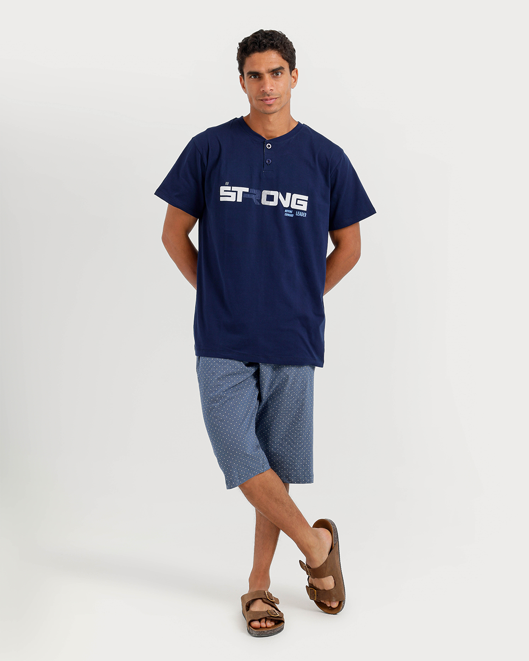 Men's Short Sleeve Pajamas with Capri Pants