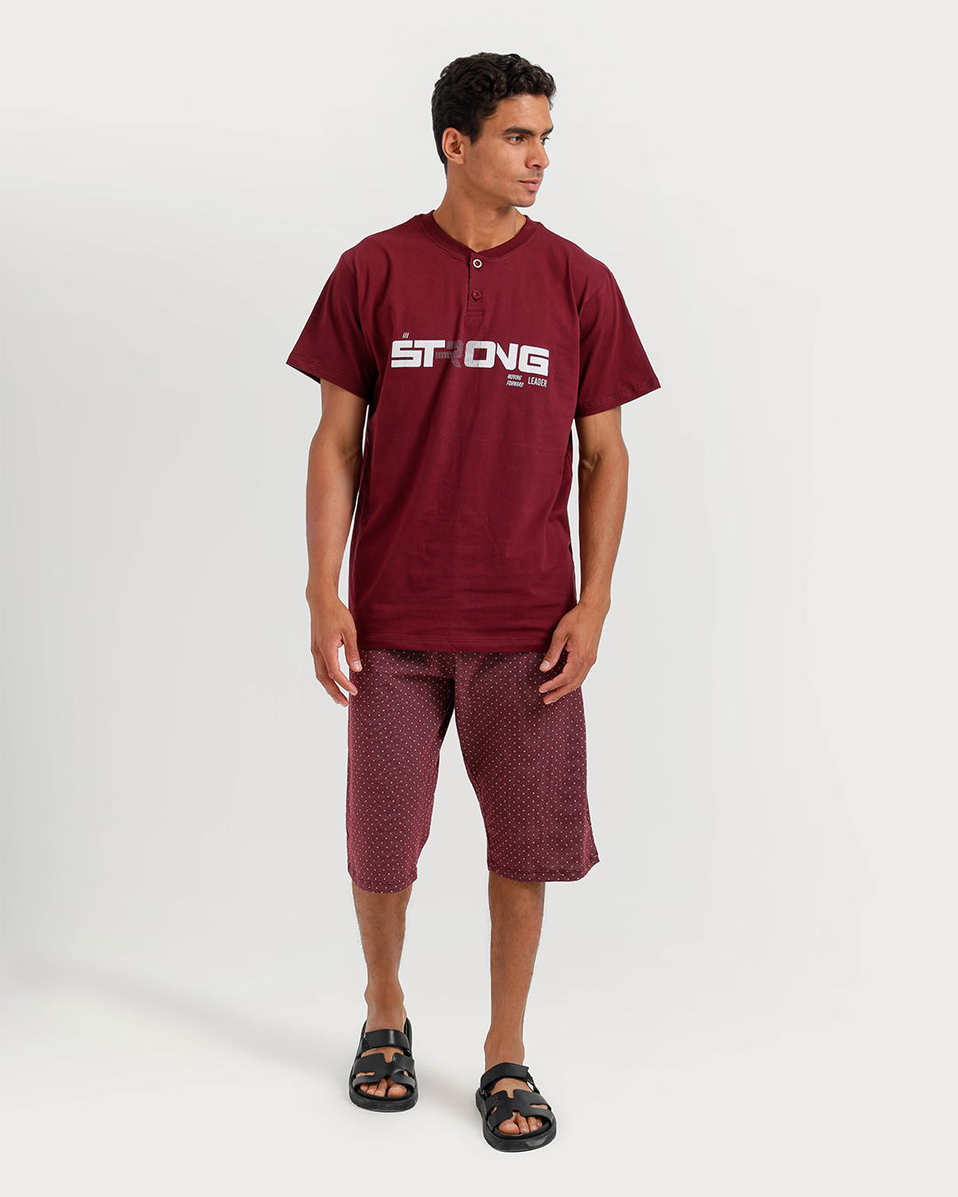Men's Short Sleeve Pajamas with Capri Pants