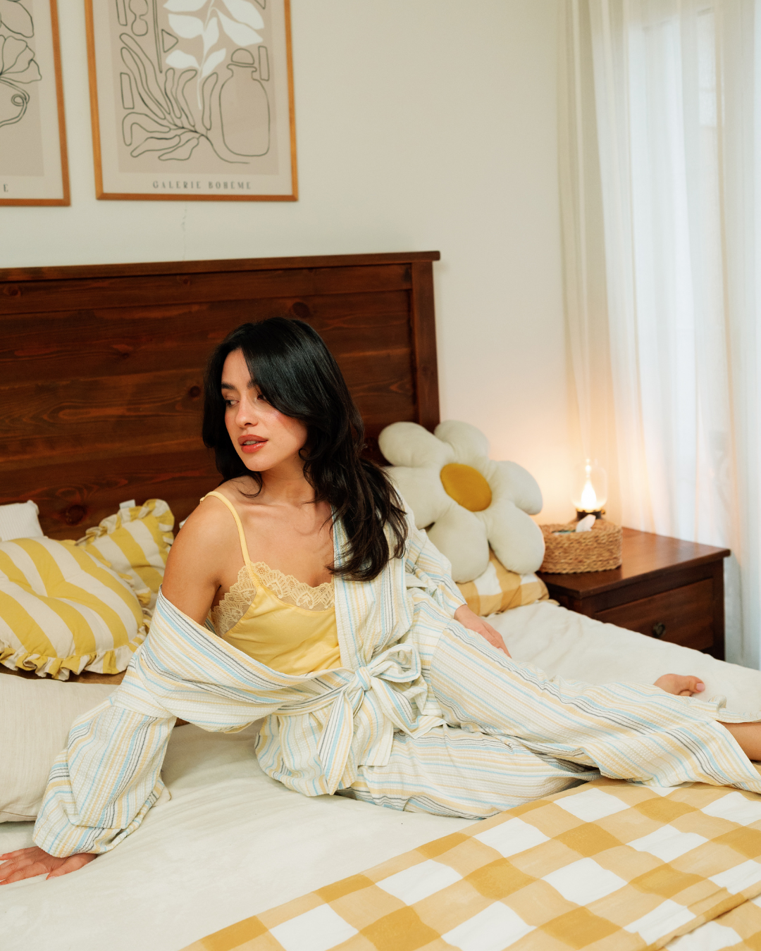 بيجاما حريمي 3 قطع خطوط باللوان الربيع