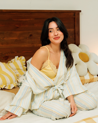 بيجاما حريمي 3 قطع خطوط باللوان الربيع