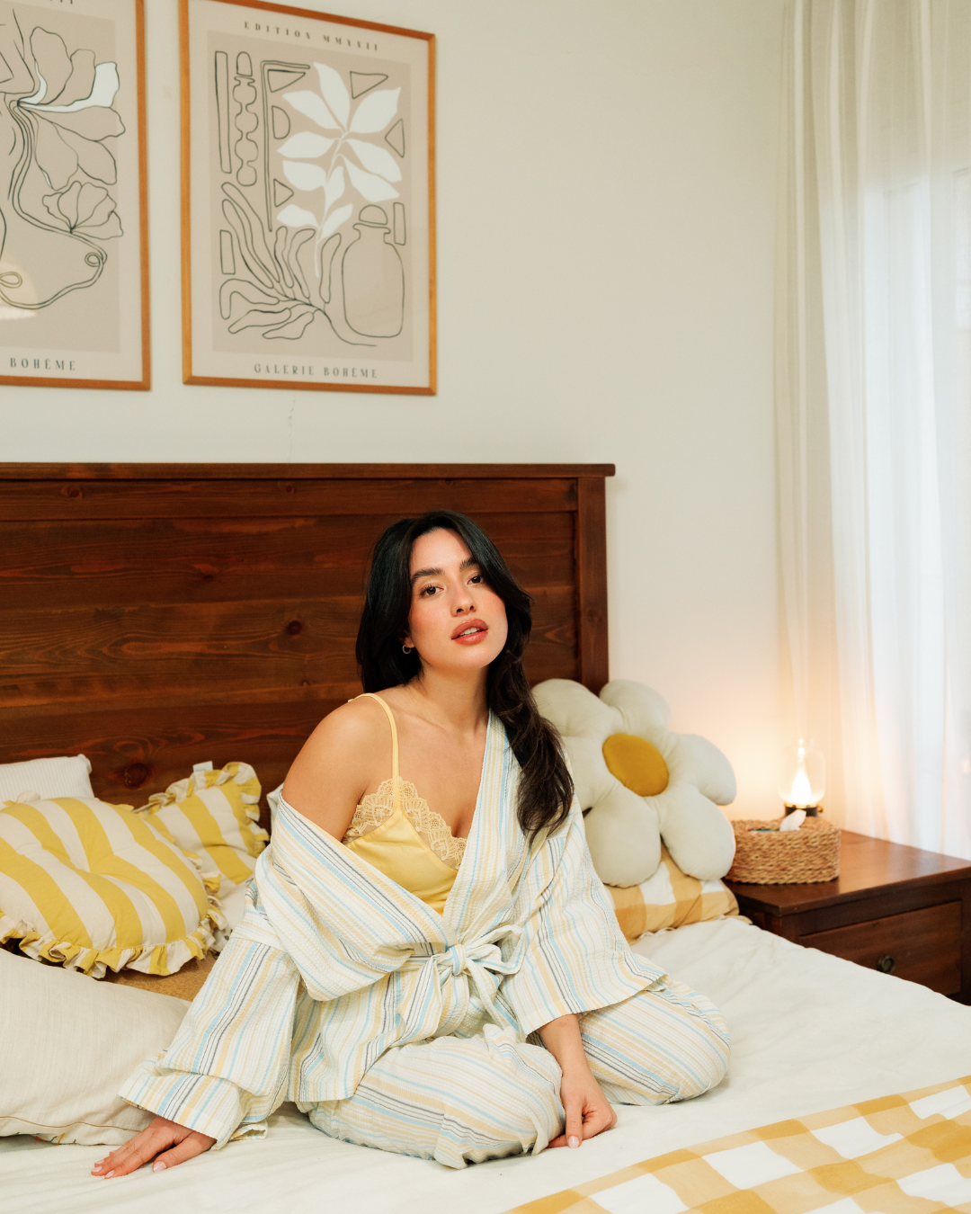 بيجاما حريمي 3 قطع خطوط باللوان الربيع