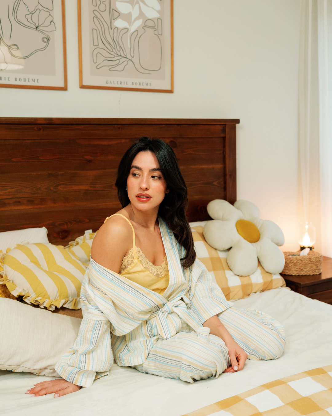 بيجاما حريمي 3 قطع خطوط باللوان الربيع