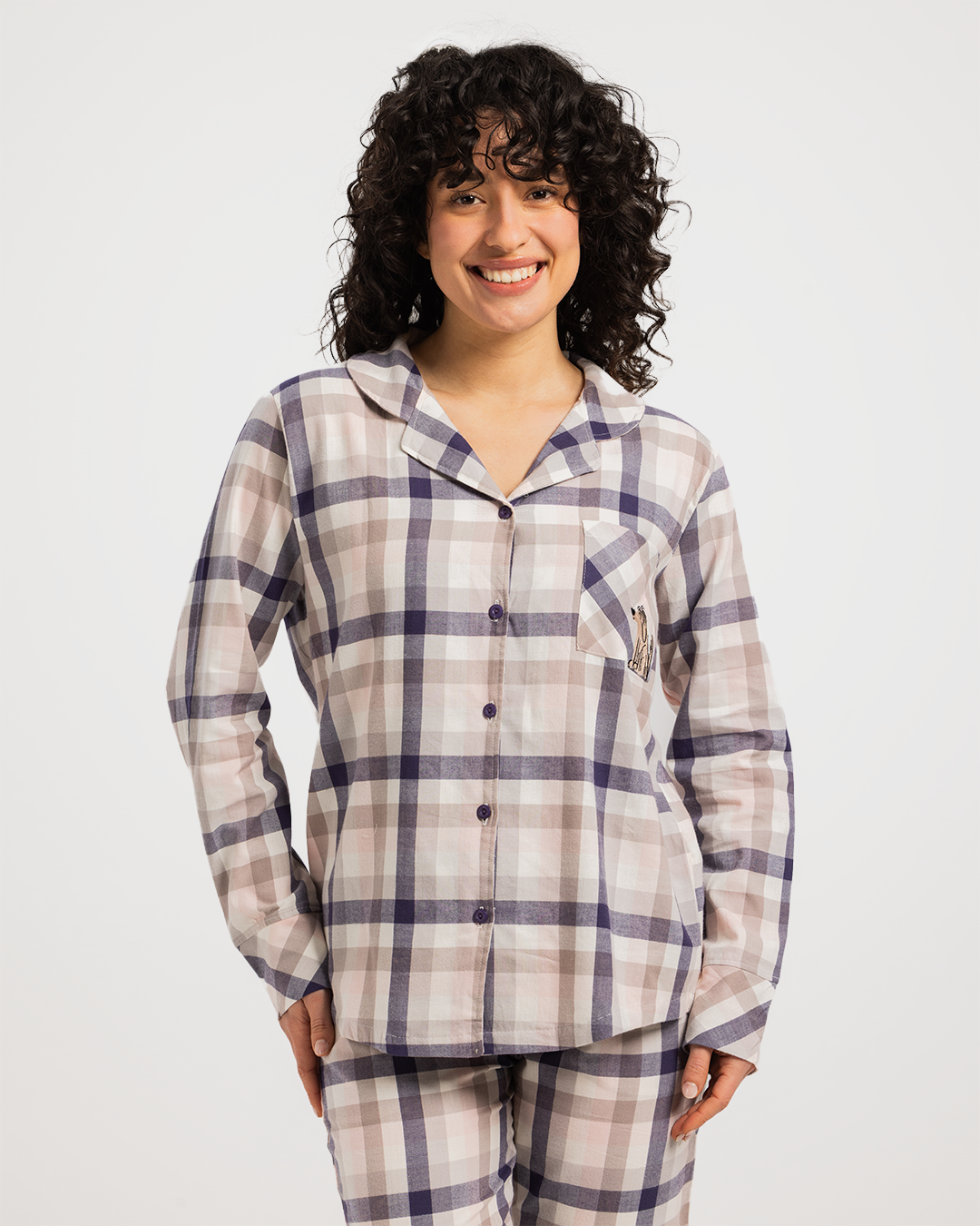 بيجاما حريمي بزراير كاروهات الربيع