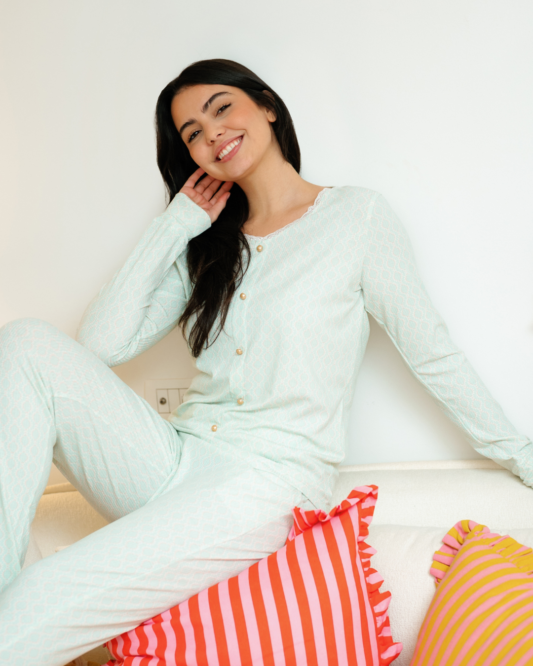 Women's Pajamas with Buttons, Long Sleeve, Spring Colors