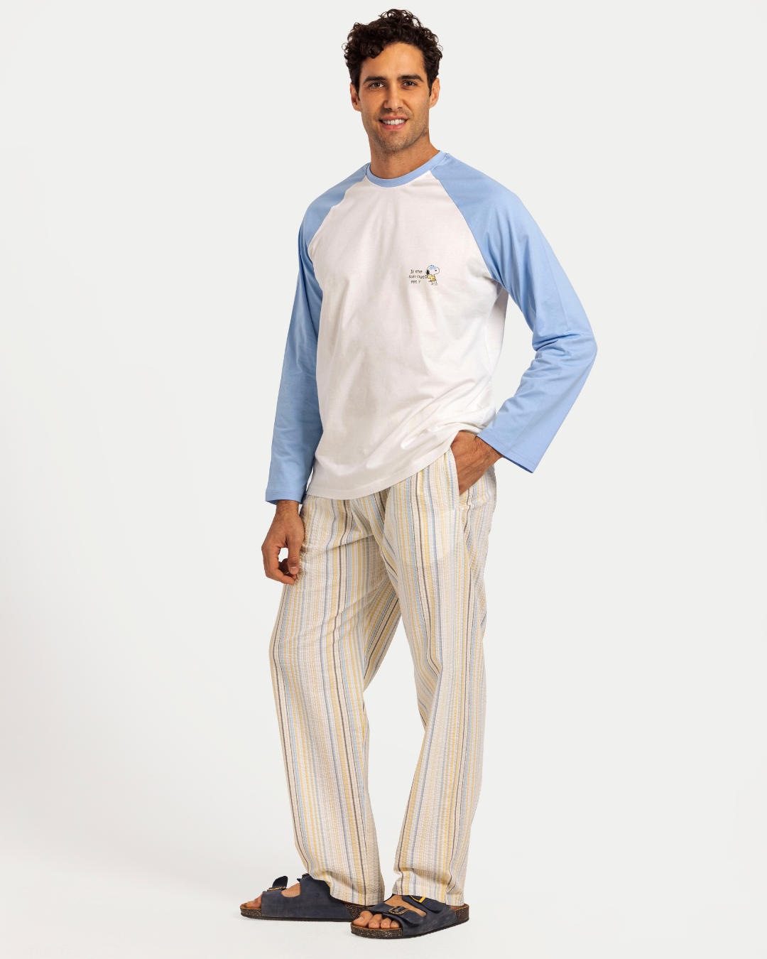 بيجاما رجالي بكم و بنطلون خطوط باللوان الربيع