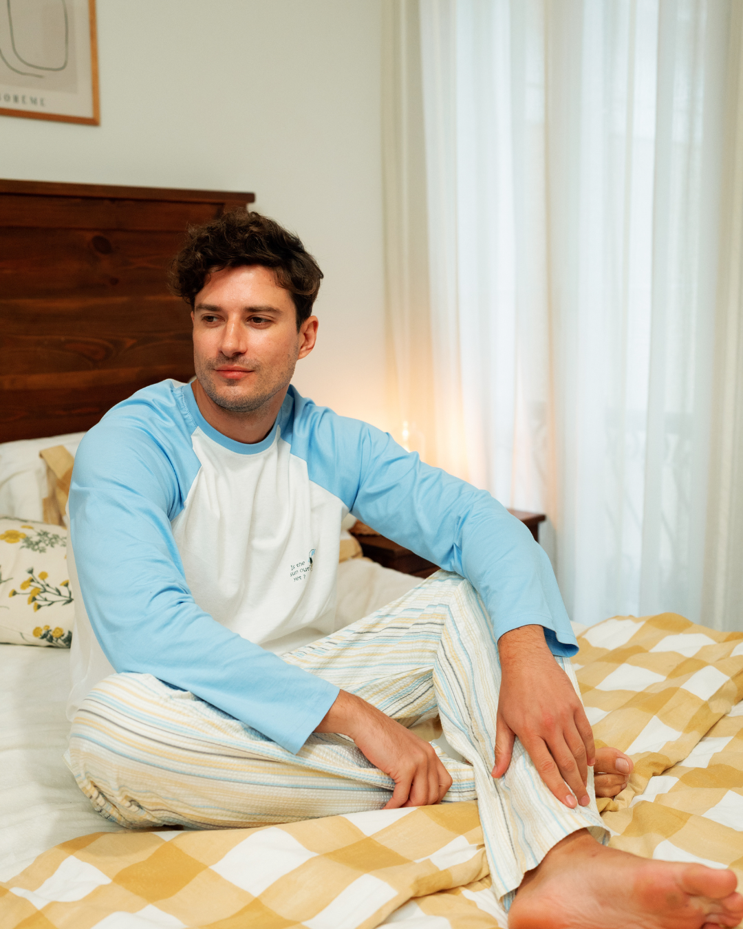 بيجاما رجالي بكم و بنطلون خطوط باللوان الربيع