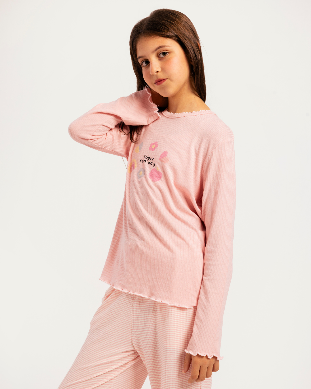 بيجاما بناتي كم طويل قوس قزح و قلوب