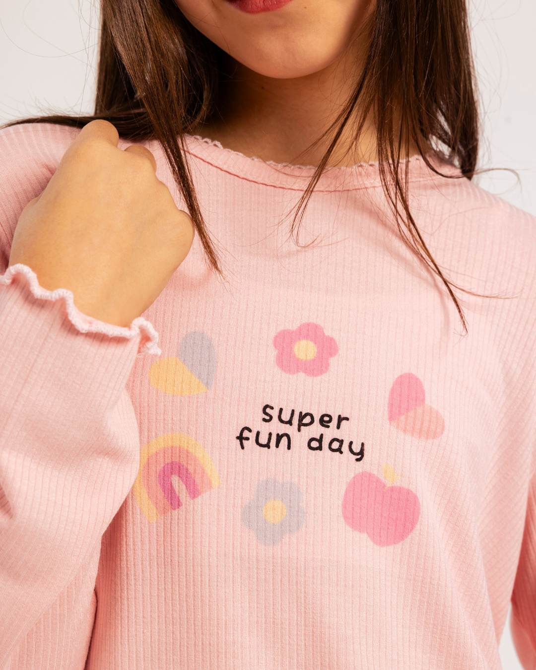 بيجاما بناتي كم طويل قوس قزح و قلوب