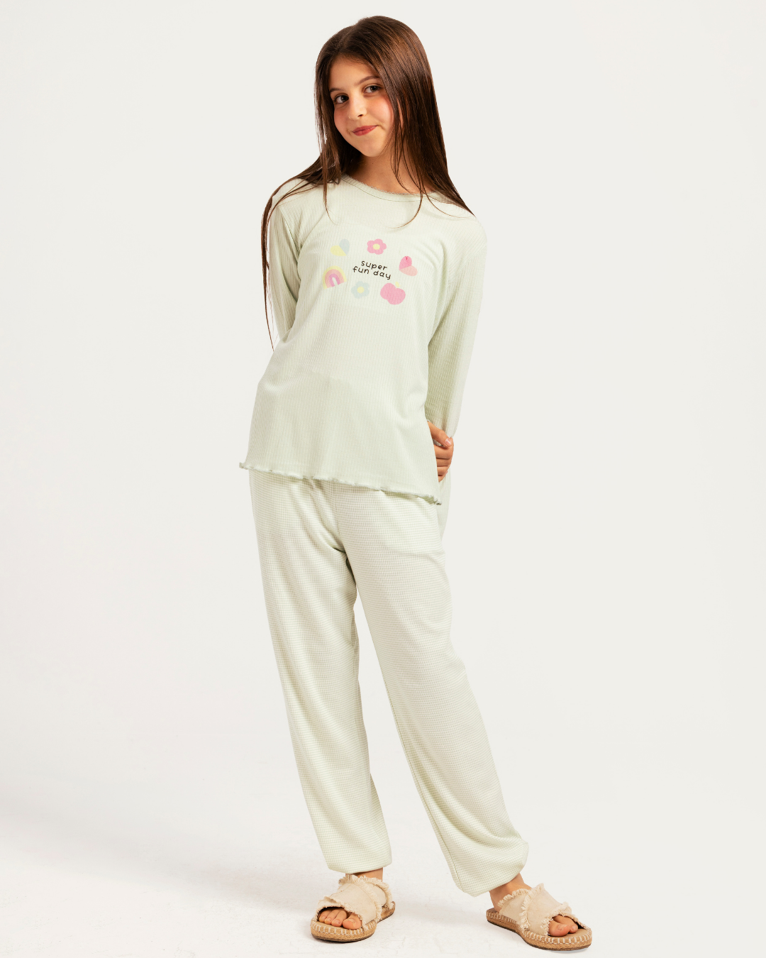 بيجاما بناتي كم طويل قوس قزح و قلوب