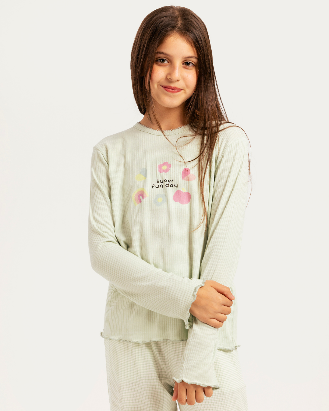 بيجاما بناتي كم طويل قوس قزح و قلوب