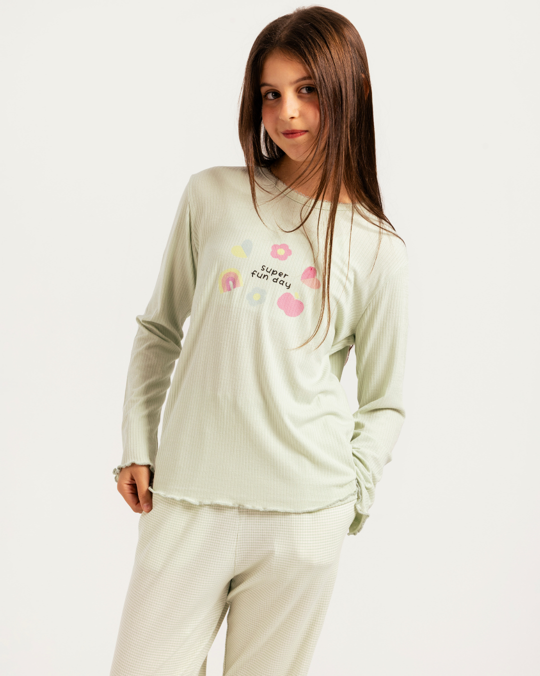 بيجاما بناتي كم طويل قوس قزح و قلوب