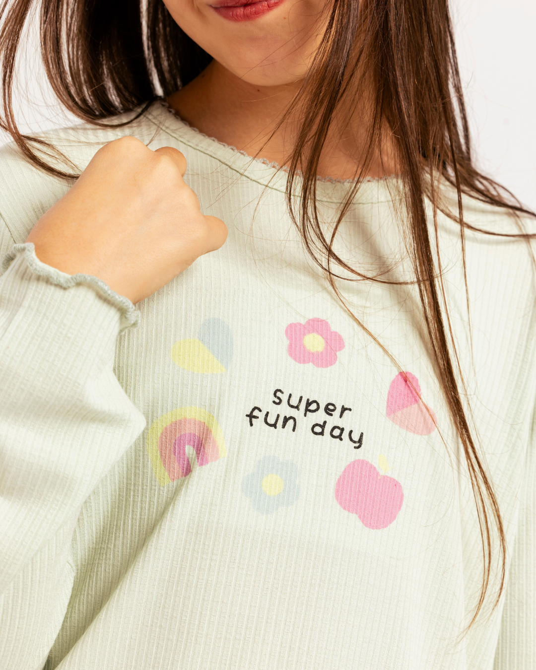 بيجاما بناتي كم طويل قوس قزح و قلوب