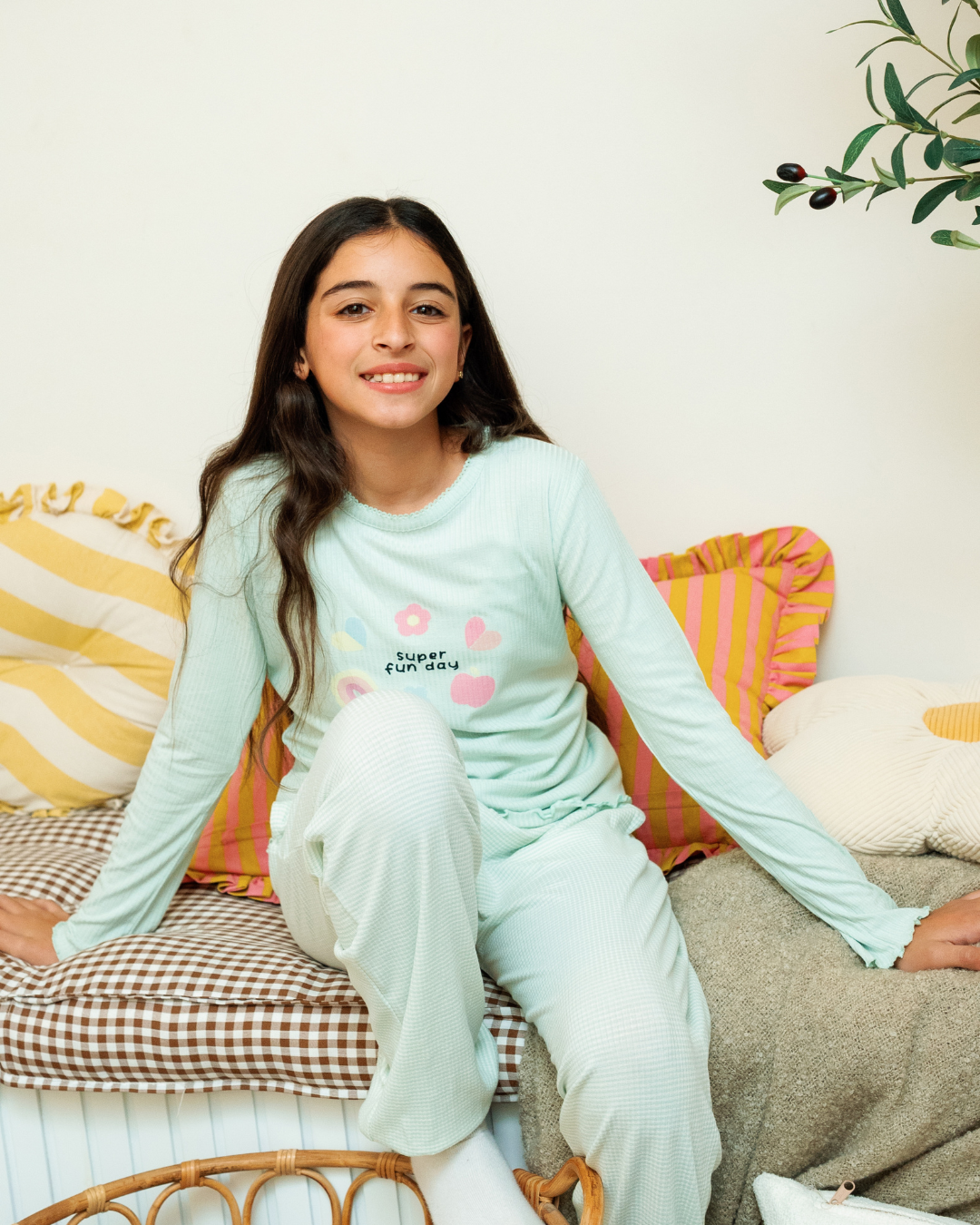 بيجاما بناتي كم طويل قوس قزح و قلوب