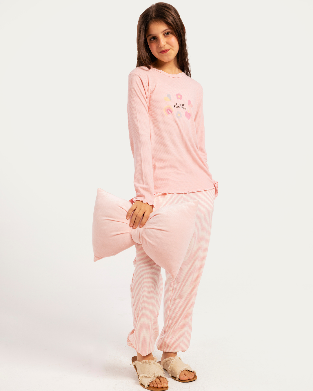 بيجاما بناتي كم طويل قوس قزح و قلوب