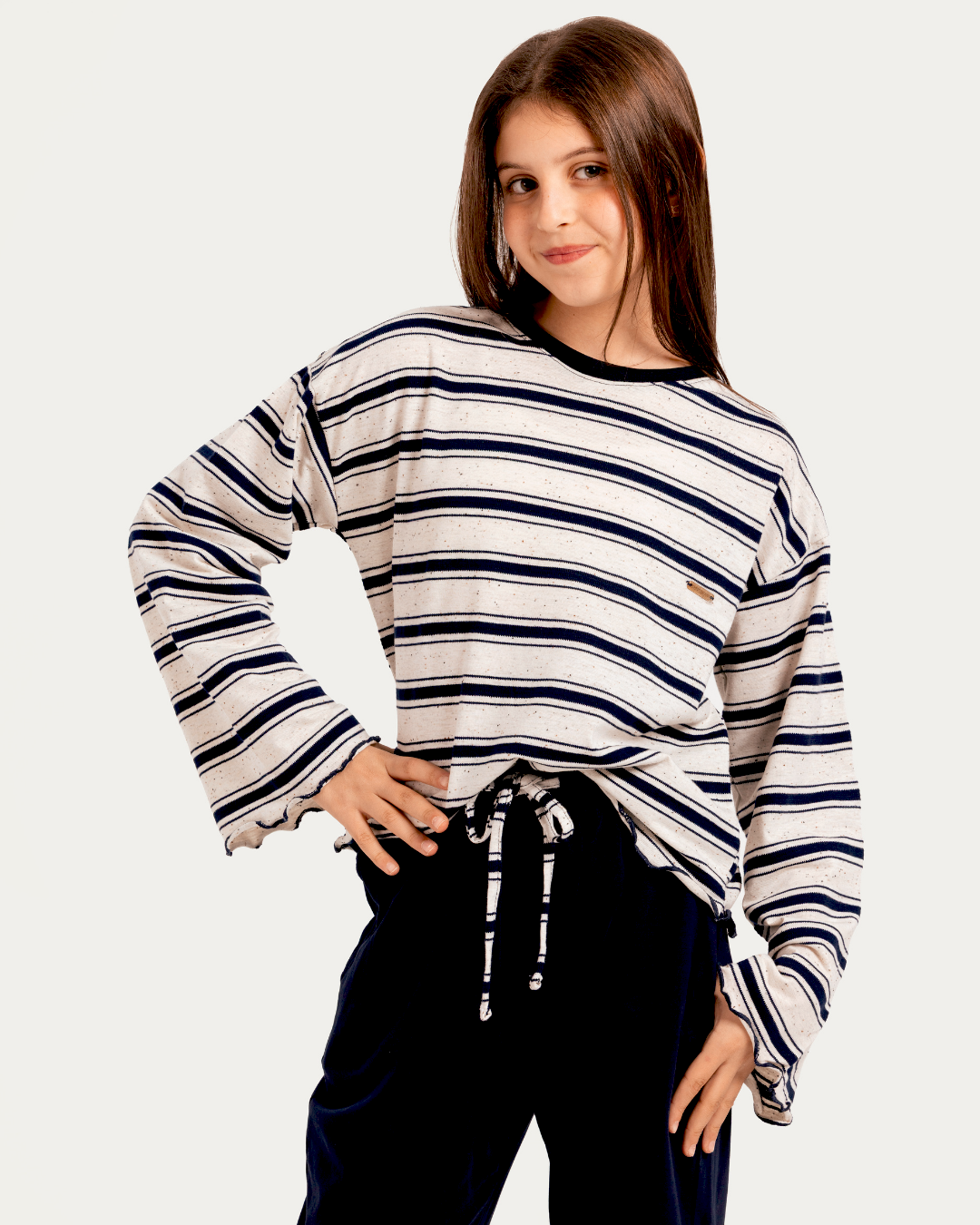 بيجاما بناتي جونيور بكم طويل واسع و بنطلون ساده