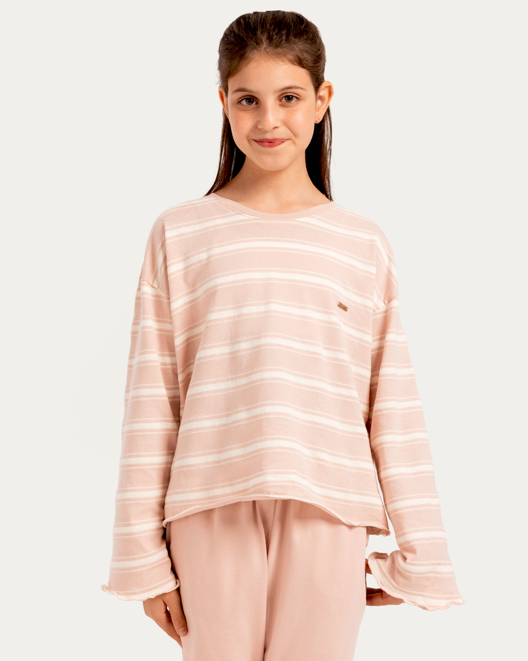 بيجاما بناتي جونيور بكم طويل واسع و بنطلون ساده