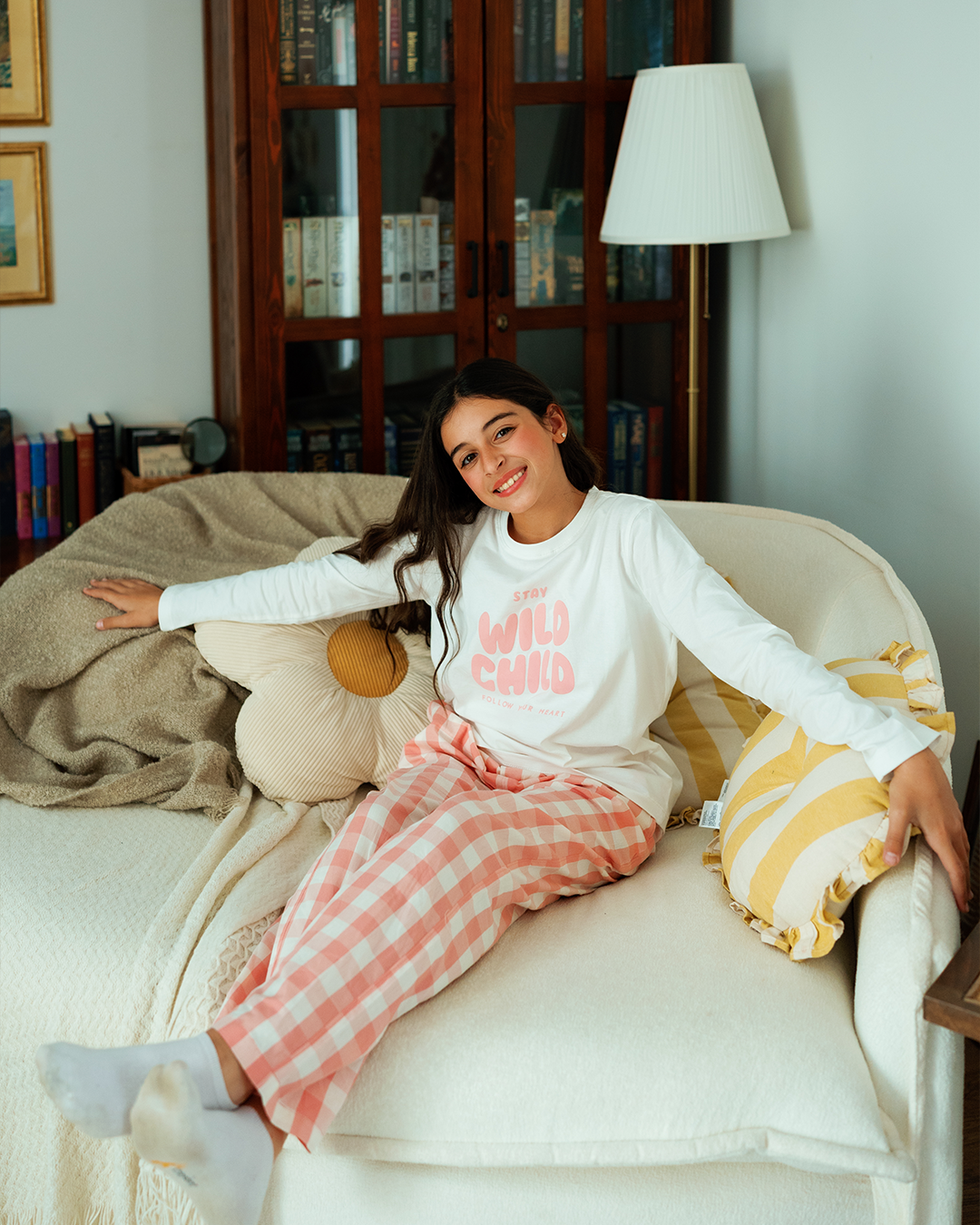 بيجاما بناتي بكُم طويل كاروهات الربيع