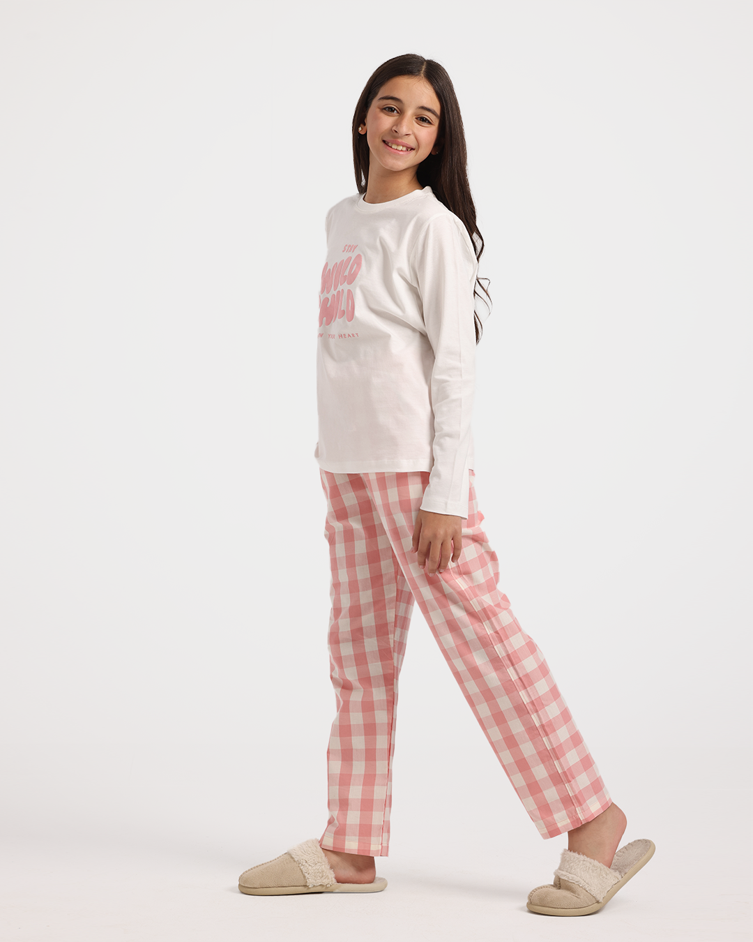 بيجاما بناتي بكُم طويل كاروهات الربيع