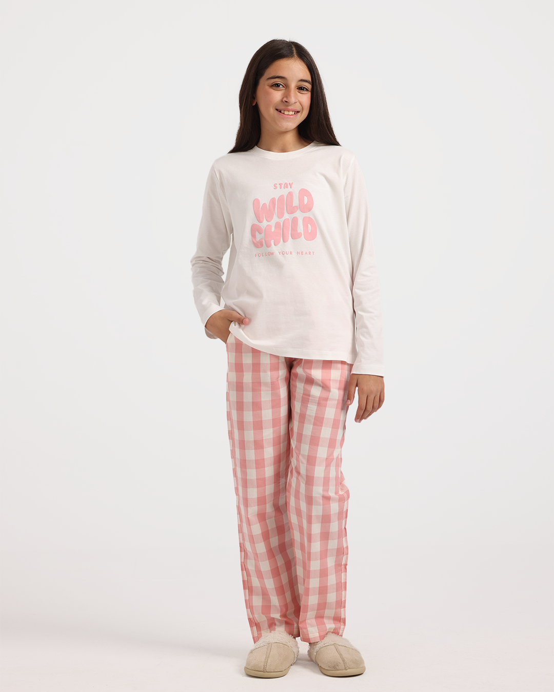 بيجاما بناتي بكُم طويل كاروهات الربيع