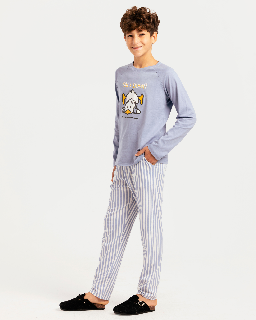 Junior boys' long-sleeve pajama with striped pants