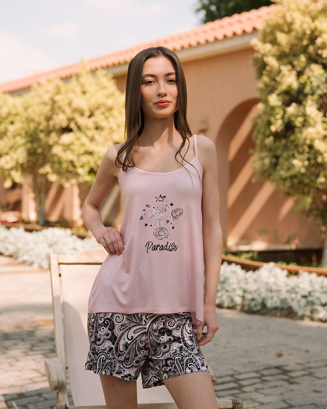 Owl Print Halter Pajama Shorts