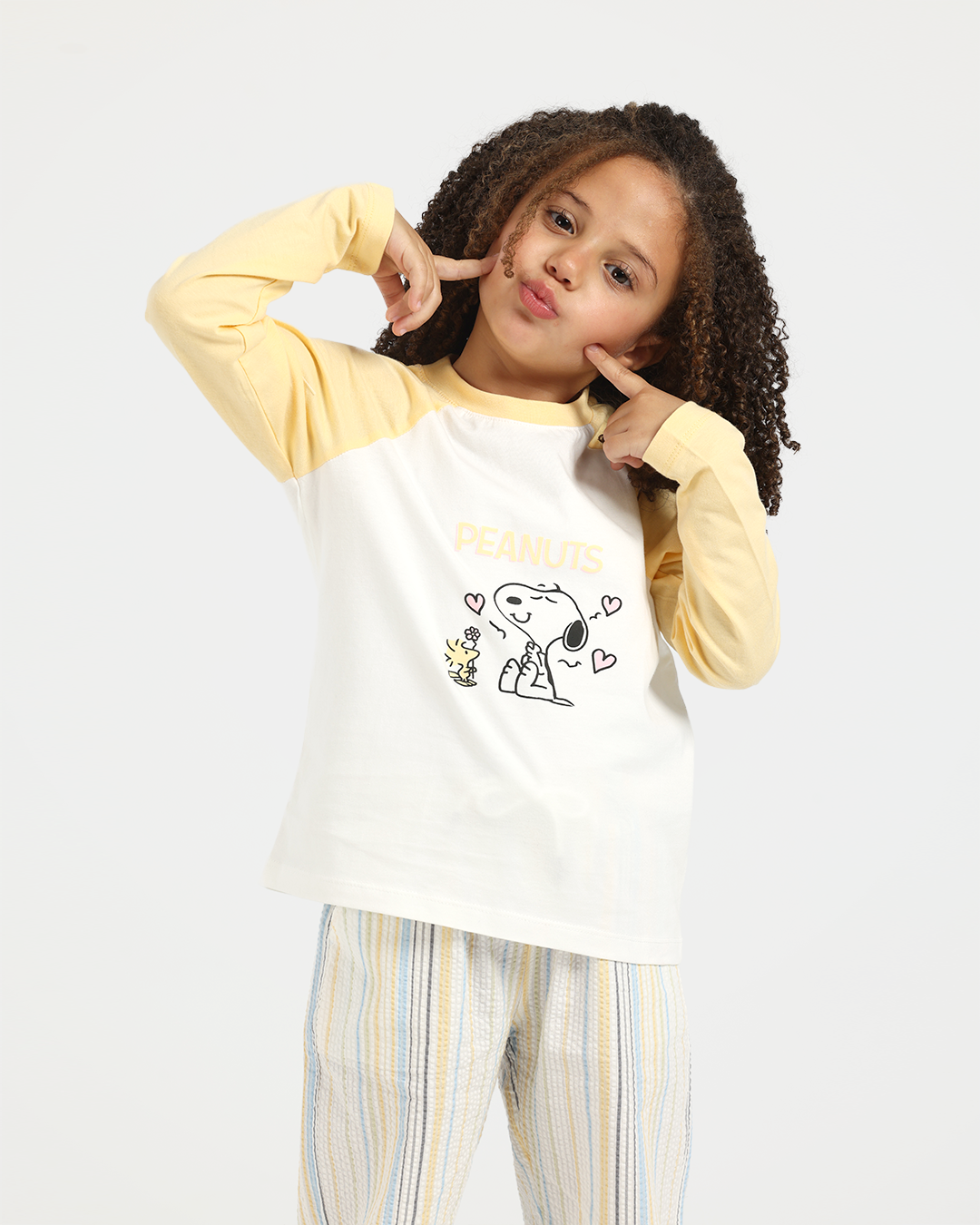 بيجاما بناتي اطفالي بكم و بنطلون خطوط باللوان الربيع