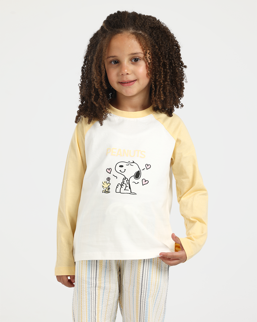 بيجاما بناتي اطفالي بكم و بنطلون خطوط باللوان الربيع