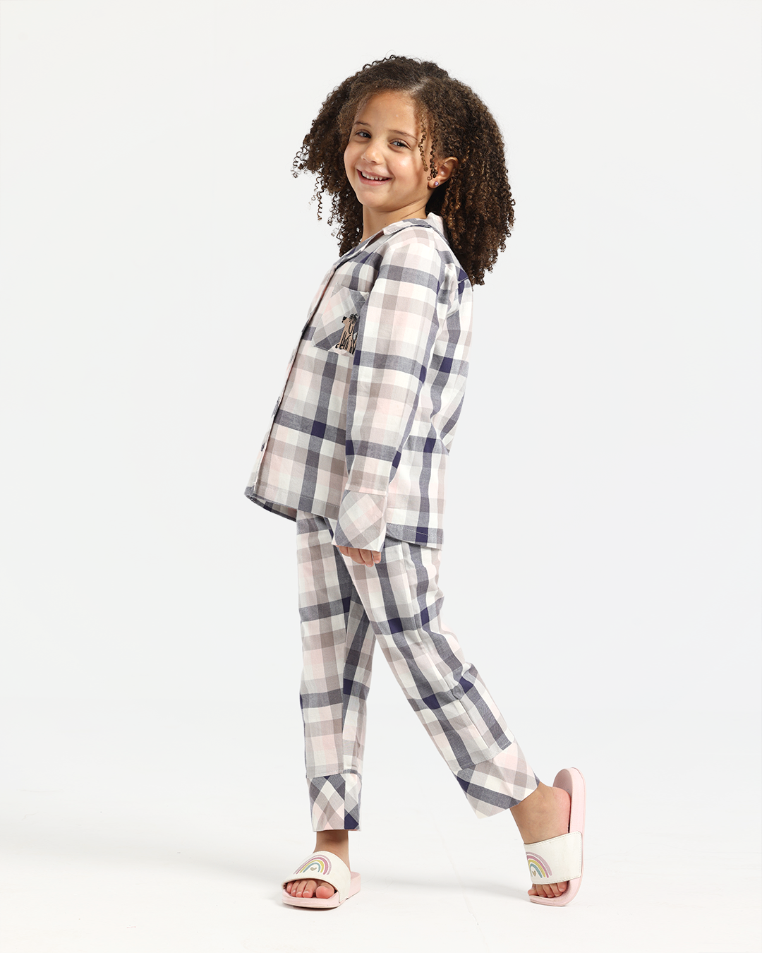 بيجاما بناتي بزراير كاروهات الربيع