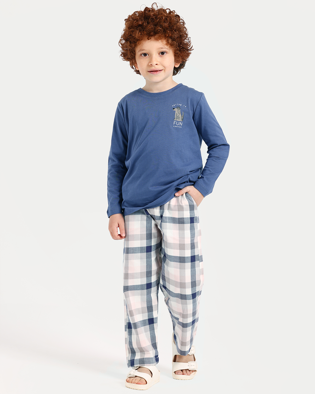 بيجاما أولادي كم طويل كاروهات الربيع