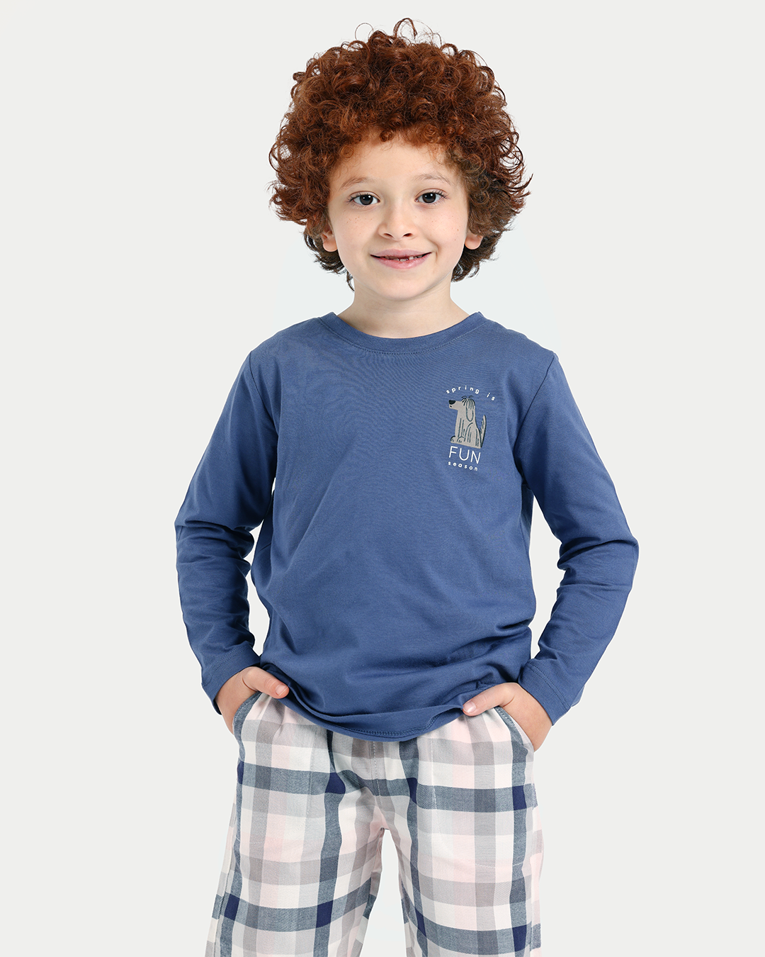 بيجاما أولادي كم طويل كاروهات الربيع