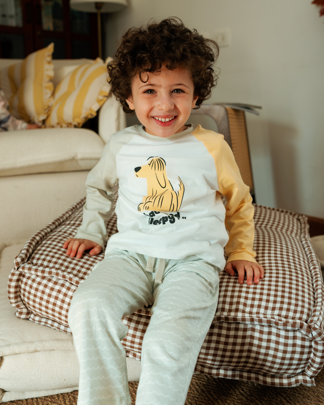 بيجاما أولادي أكمام ملونة و حيوانات سعيدة