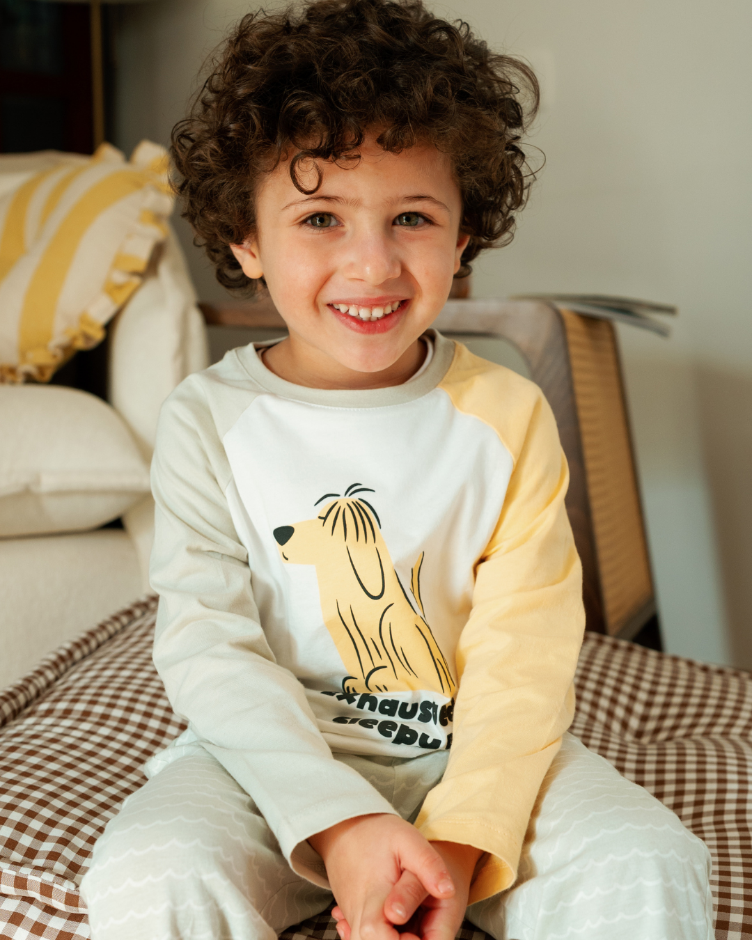 بيجاما أولادي أكمام ملونة و حيوانات سعيدة