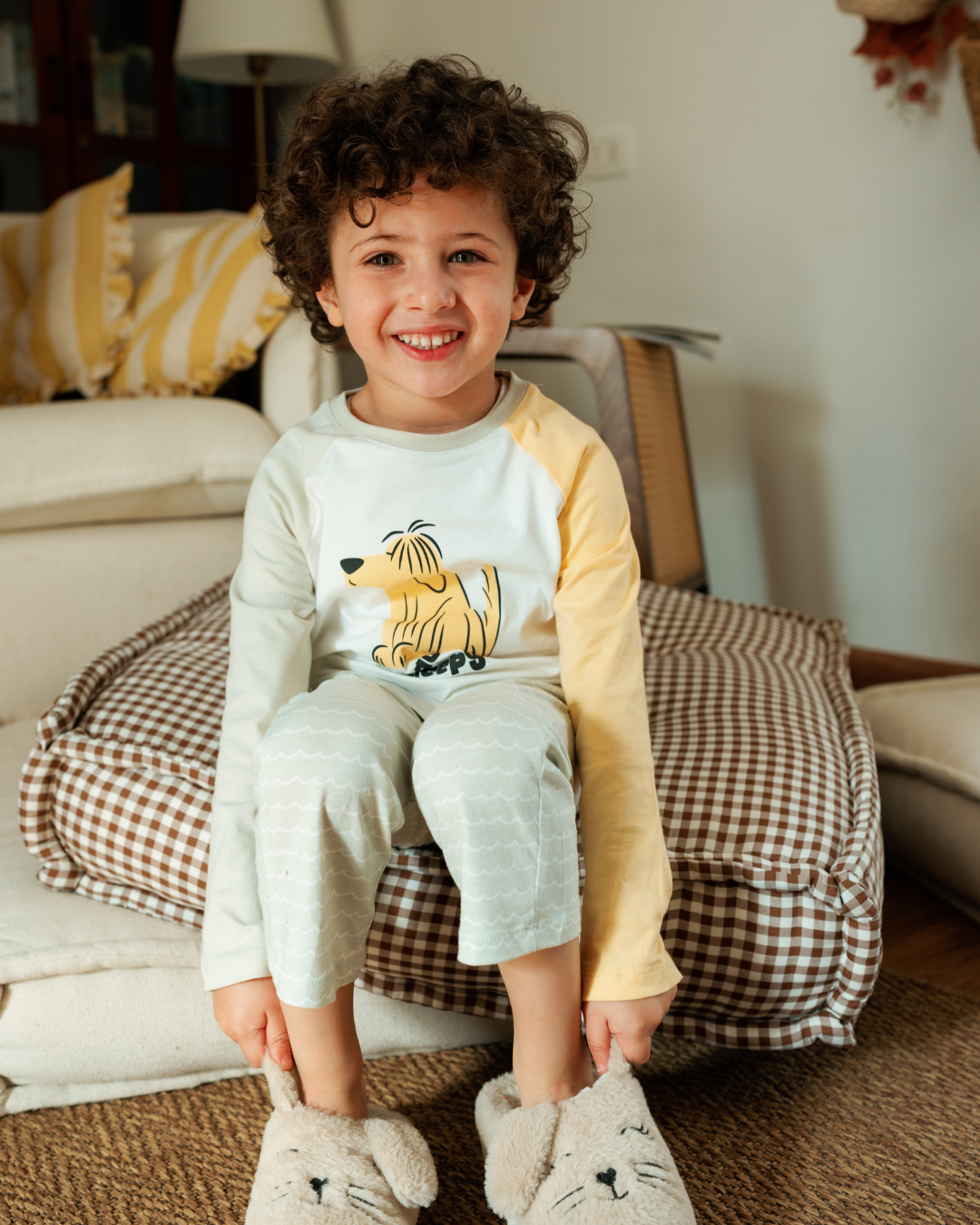 بيجاما أولادي أكمام ملونة و حيوانات سعيدة