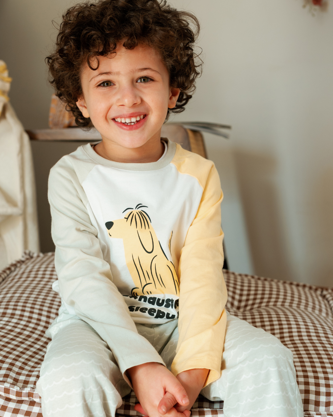 بيجاما أولادي أكمام ملونة و حيوانات سعيدة