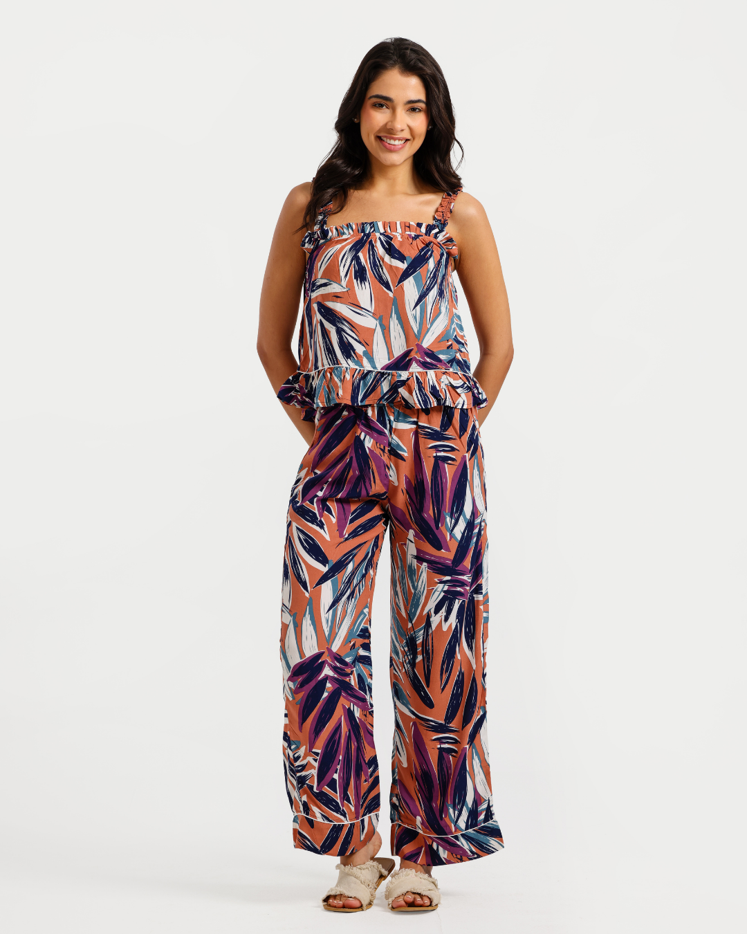 بيجاما بنطلون فسكوز نسيج اوراق شجر استوائيه