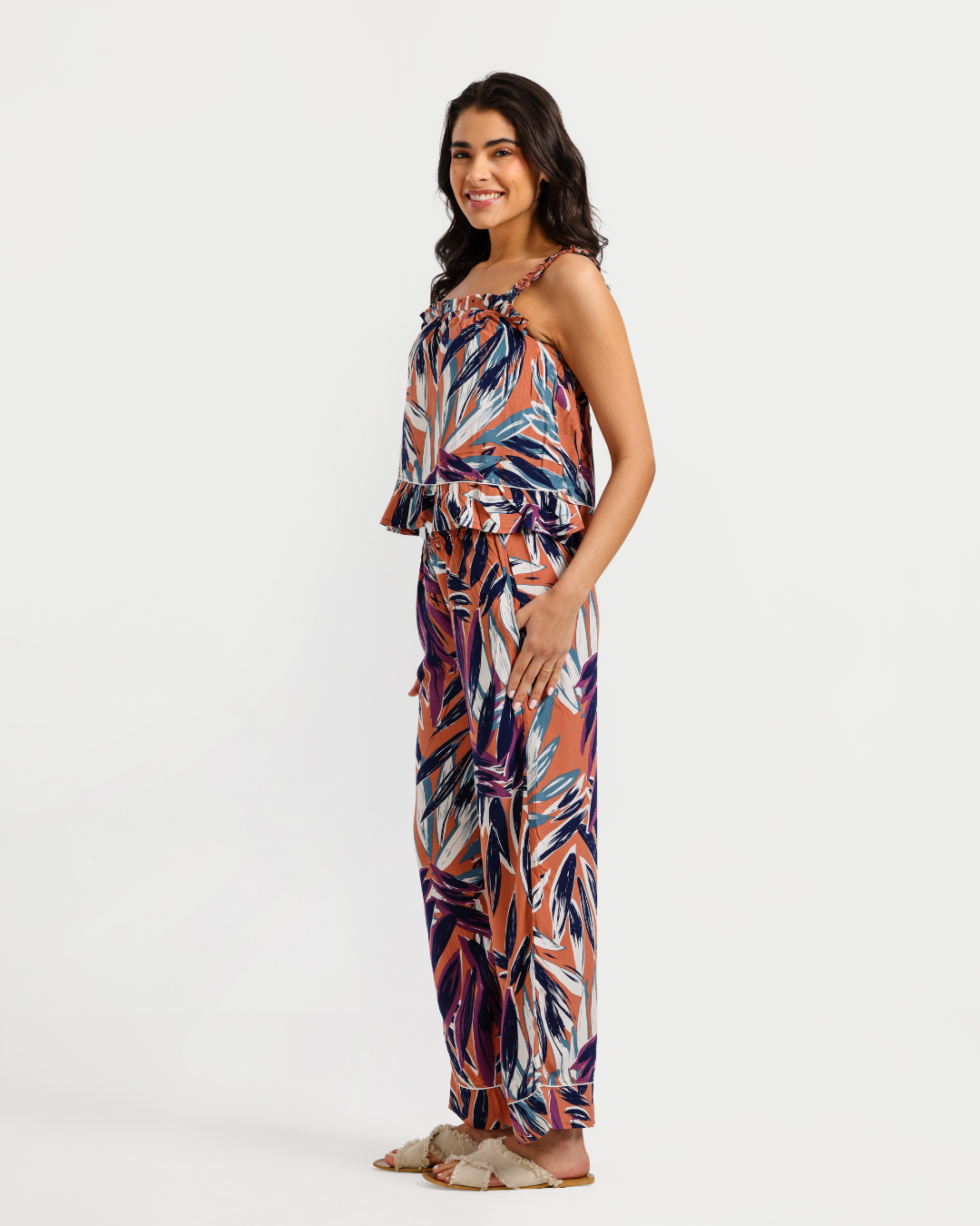 بيجاما بنطلون فسكوز نسيج اوراق شجر استوائيه