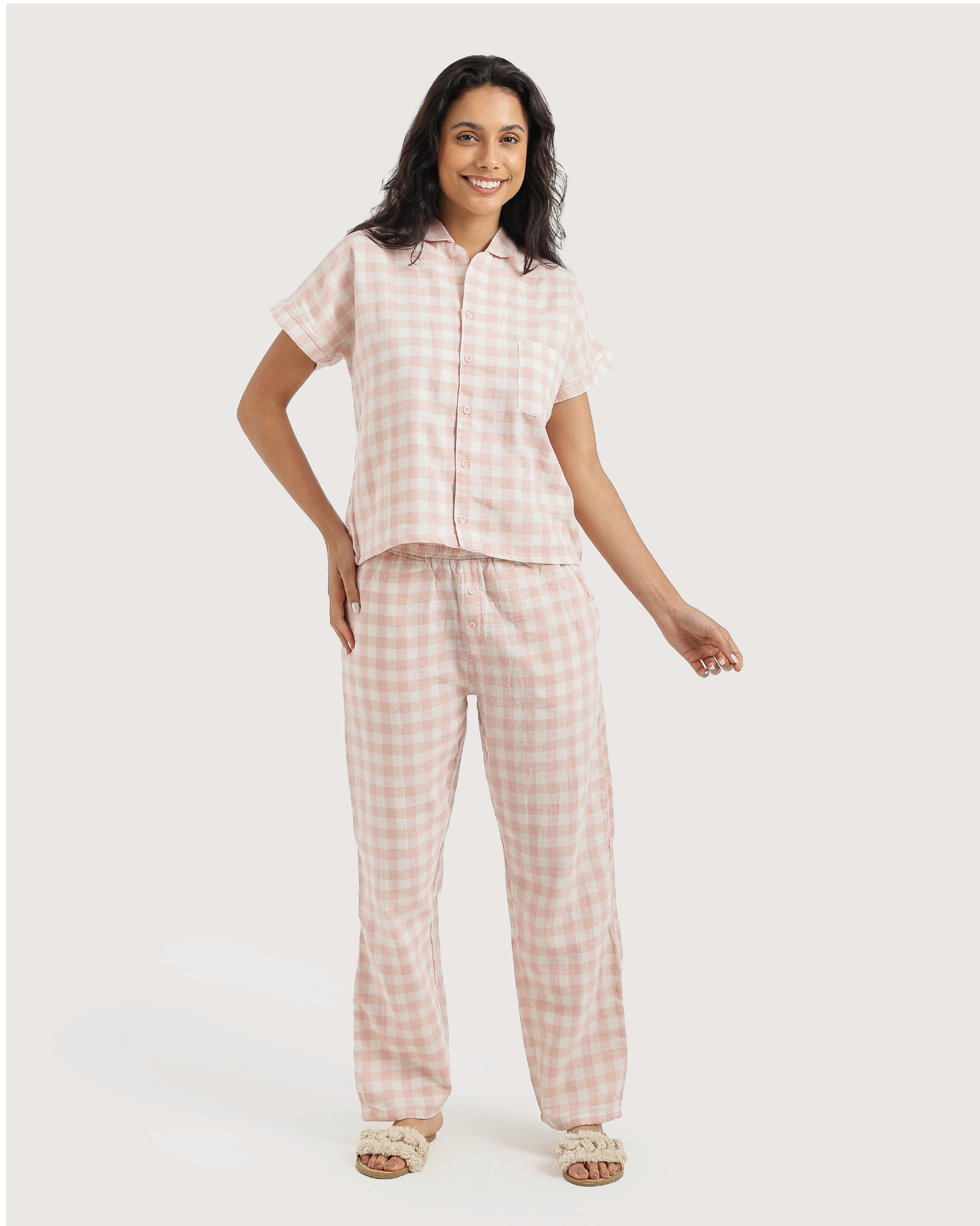 بيجاما بنطلون كاروهات نسيج نسمات صيفية