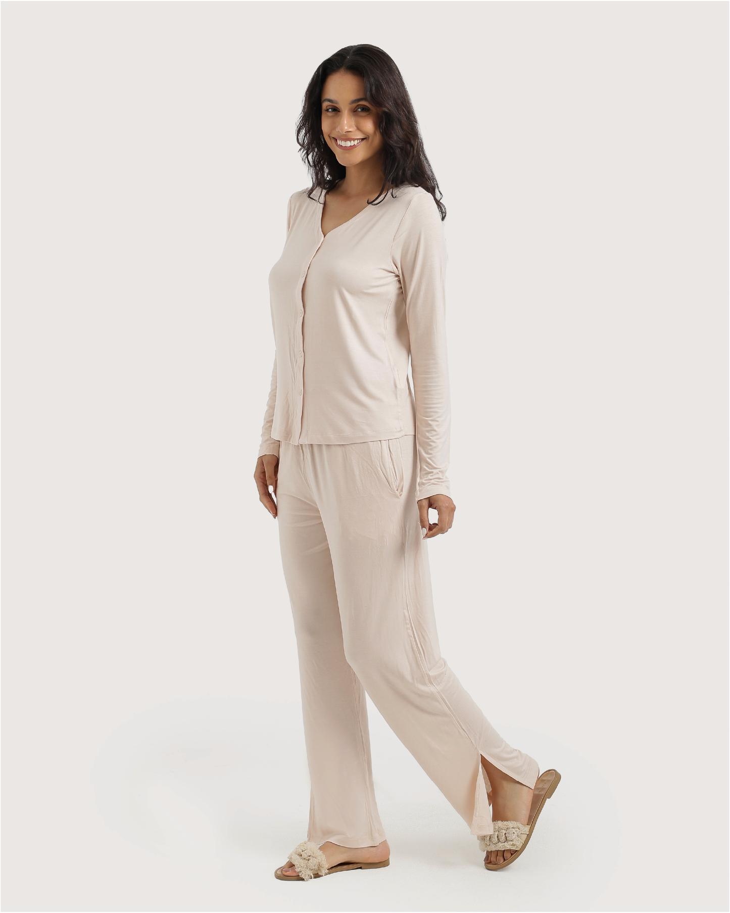 Buttoned pant pajamas in viscose lycra, summer breeze