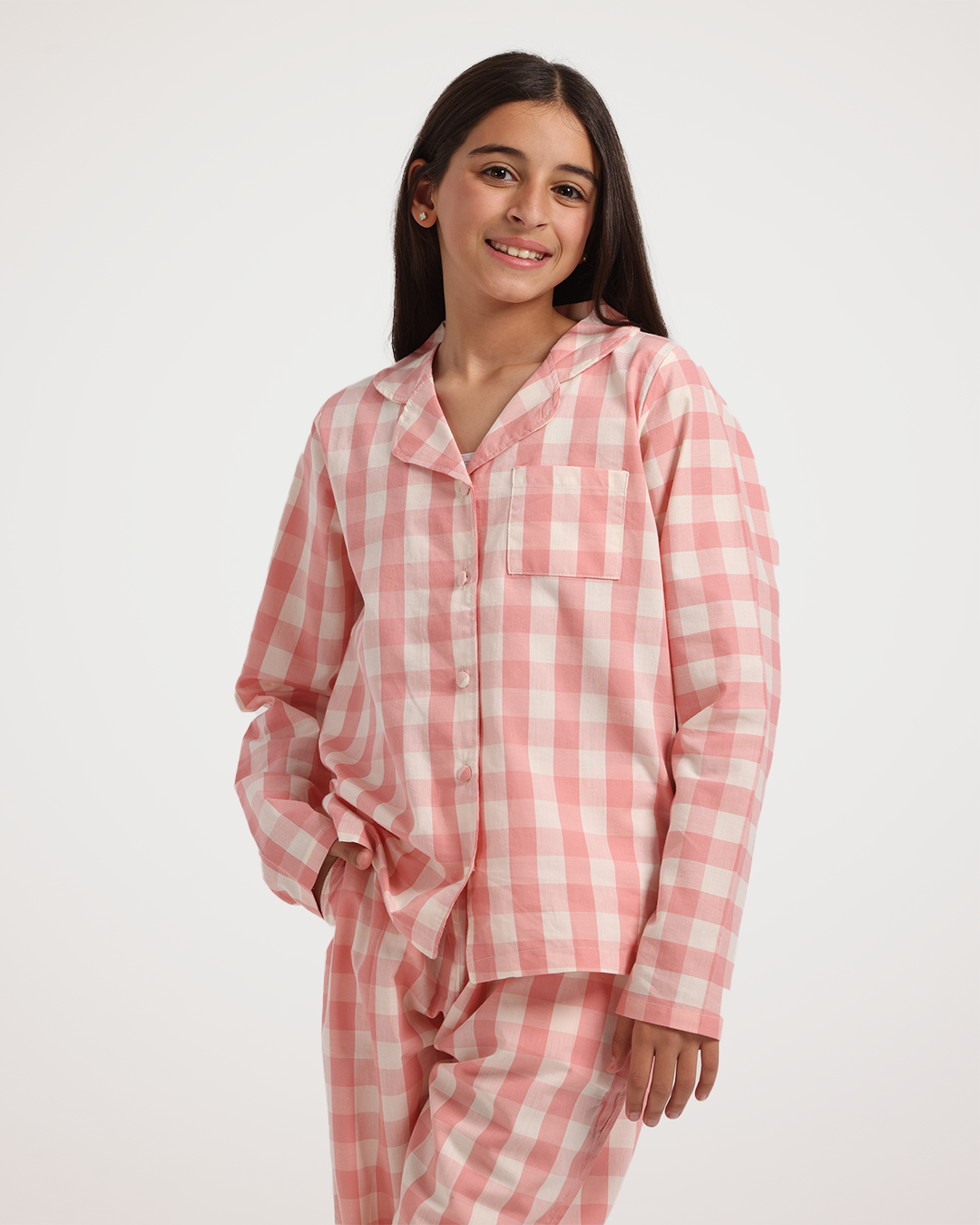 بيجاما بناتي بزراير كاروهات الربيع