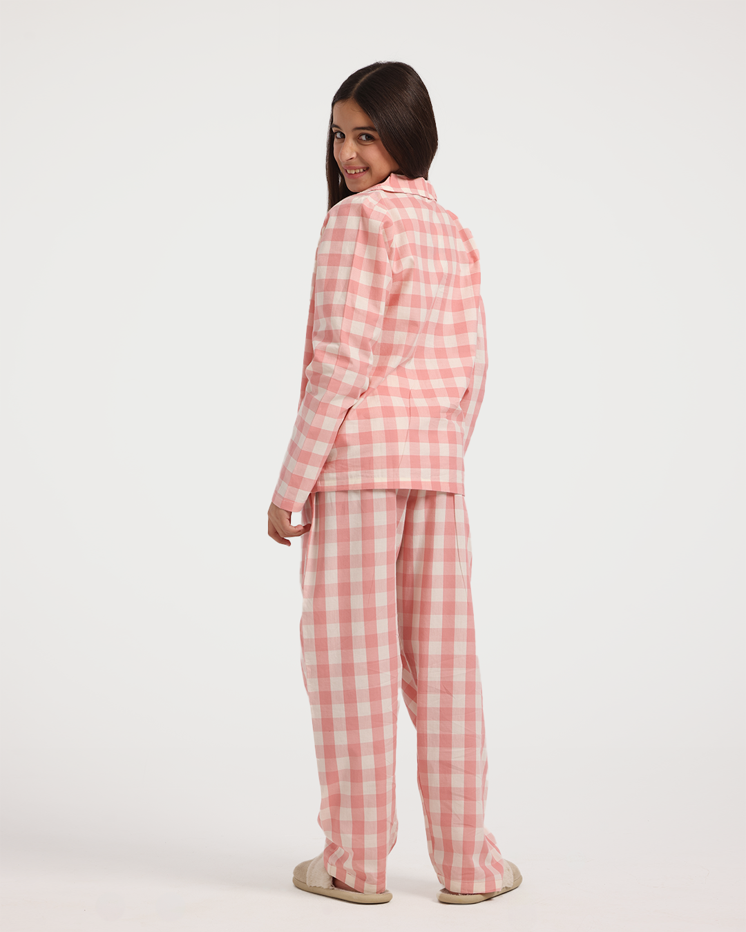 بيجاما بناتي بزراير كاروهات الربيع