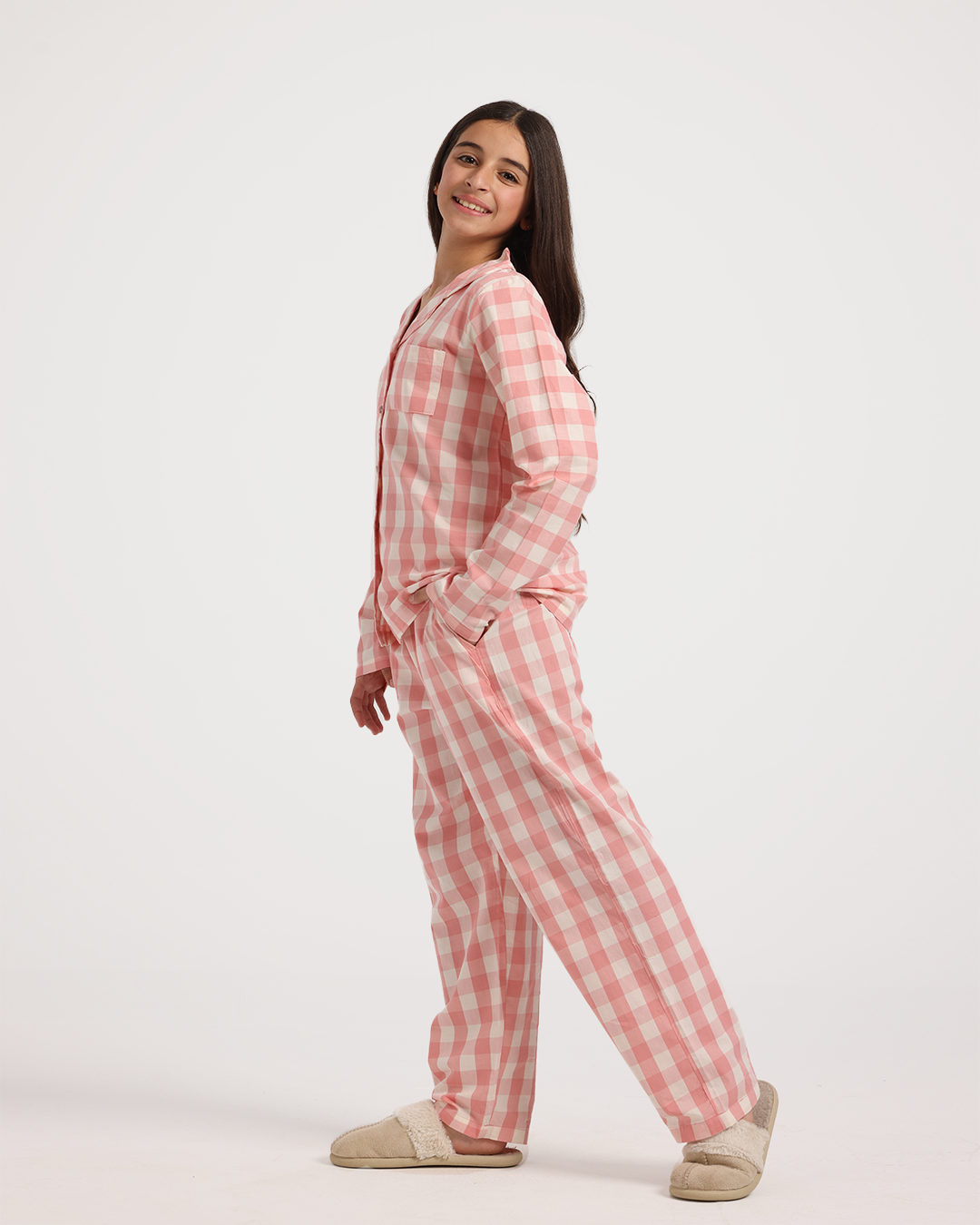 بيجاما بناتي بزراير كاروهات الربيع