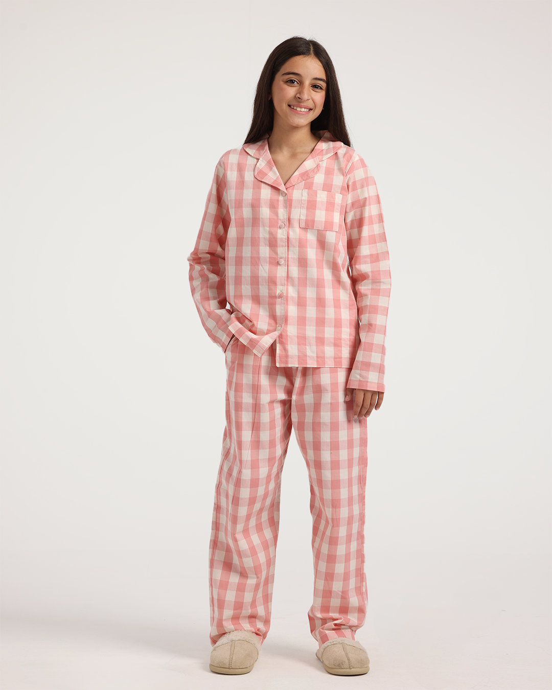 بيجاما بناتي بزراير كاروهات الربيع