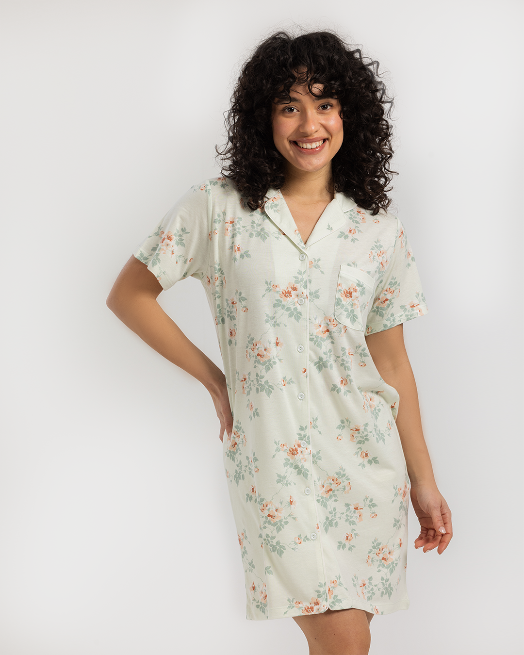 قميص بزراير قطن مودال ورود