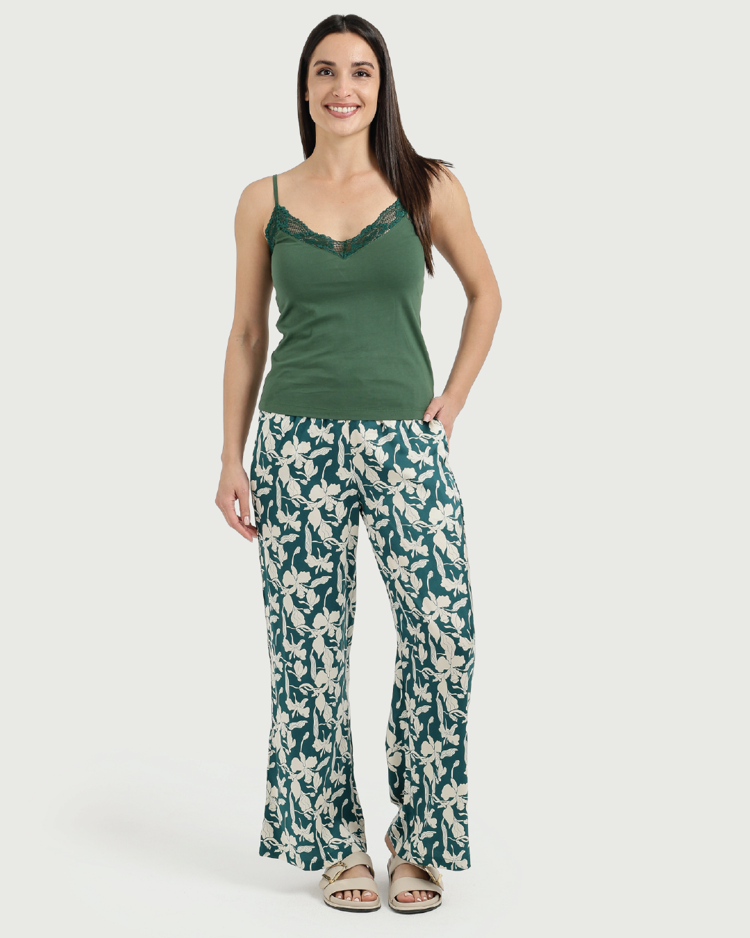 Satin Pants Pajama with Flowers
