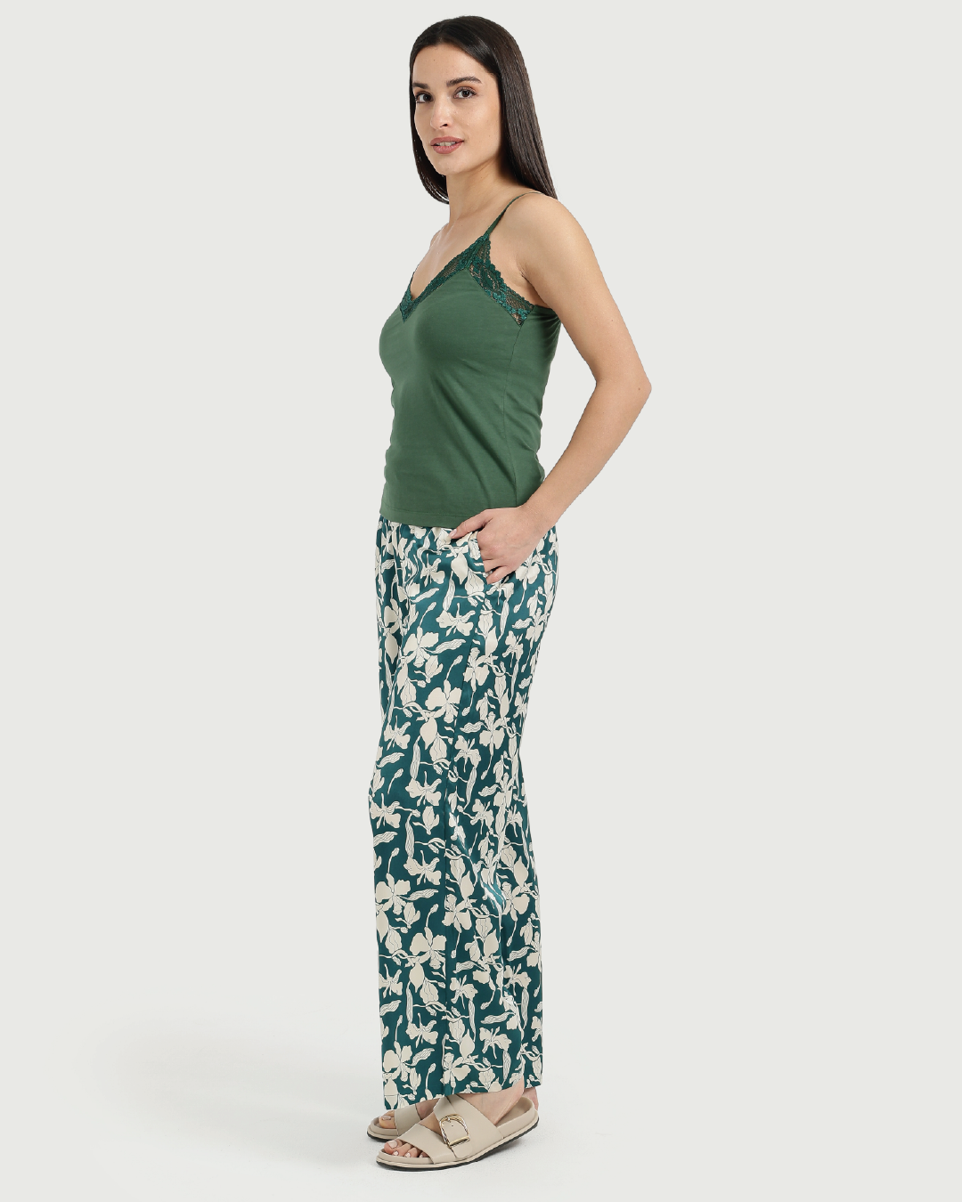 Satin Pants Pajama with Flowers