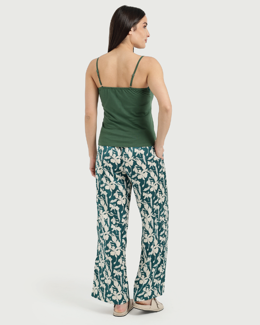 Satin Pants Pajama with Flowers
